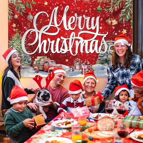 Large Christmas Banner Decorations Red Flag Outdoor 72x44 Inch, Merry Christmas Gifts for Indoor Home House Decor Party Supplies, Yard Sign Background for Photography - color: Red Snow