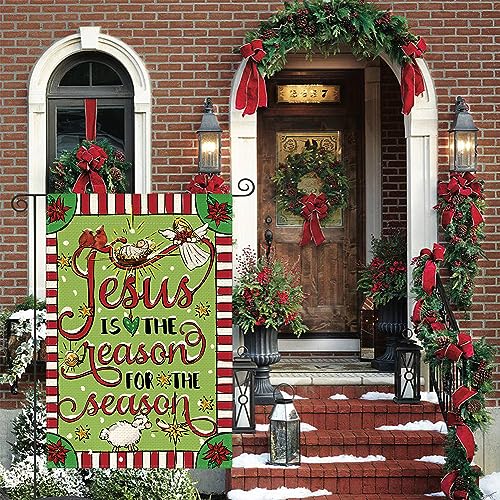 AVOIN colorlife Jesus Is The Reason For The Season Garden Flag 12x18 Inch Double Sided, Christmas Christian Nativity Winter Yard Outdoor Decorative Flag - size: Garden Size-12 x 18"