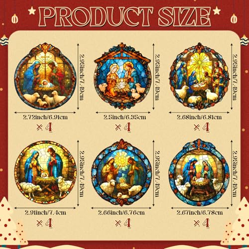 Halloscume 24 Pcs Christmas Nativity Scene Ornaments Bulk Xmas Decor, Round - style: Round Style