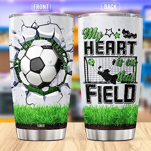 CUBICER Soccer Coffee Tumbler Travel Mug With Lid Funny Birthday Gifts For Teens Boys Men Boyfriends Friends Adults Football Insulated Cup Stainless Steel Tumblers Inspirational Quotes - color: Soccer