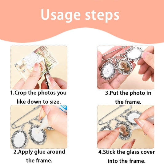 Wedding Double Picture Frame Brooch for Bride Grooms Boutonniece Pin for Wedding Bouquet - color: B