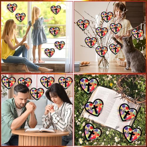 Motipuns 32 Sets Heart Suncatcher Craft, Christian VBS Sunday School - style: Heart