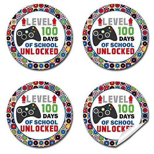 Level Up Gamer Boy Themed 100th Day of School Stickers, 40 2" Circle Stickers by Amanda Creation, Great for Teachers to Give Students to Celebrate 100 Days of Learning - style: Gamer Boy