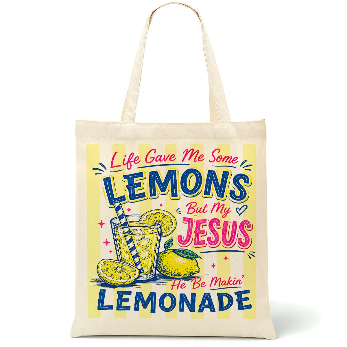 Faith Canvas Tote Bag, Christian Gifts for Women Mama Sister Inspirational Bible Verse Birthday Christmas - color: Lemons 912