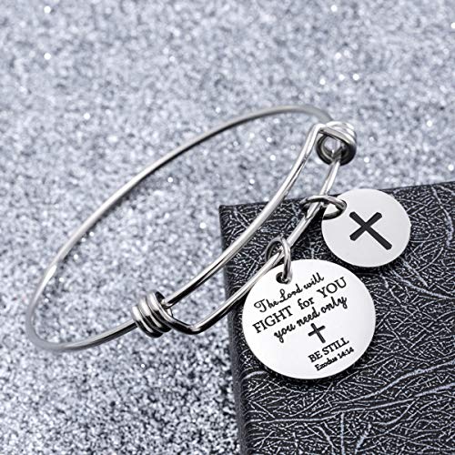 Cross Christian Bible Verse Adjustable Spring Bracelet Gift for Women - color: Exodus 14:14