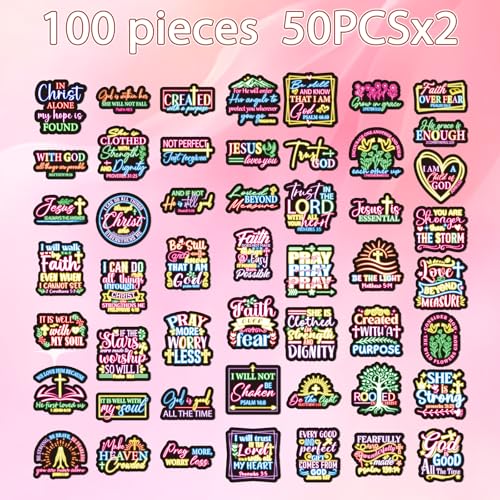 100 Pcs Glow Neon Bible Verse Stickers Christian Faith Stickers - style: Glow Style Neon