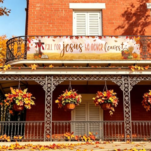 Fall for Jesus He Never Leaves Christian Fall Banner Thanksgiving Yard Sign - color: Fall for Jesus He Never Leaves