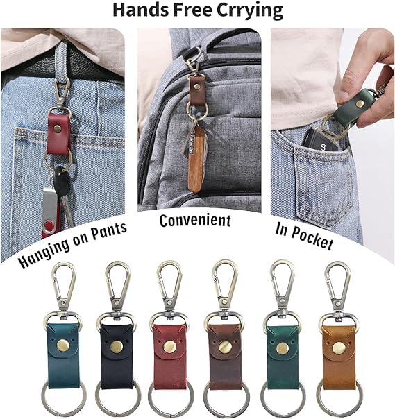 Jack&Chris Genuine Leather Keychain, Small Keychain for Man and Women, Key Holder Mens Belt Key Chain Ring, Red Brown - color: 3pack-black