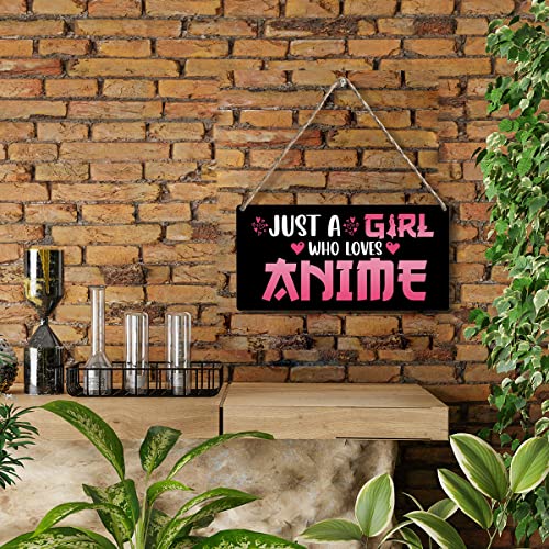 Funny Just a Girl Who Loves Anime Wood Sign Rustic Anime Lovers Wooden Hanging Plaque for Home Living Room Girl Bedroom Wall Art Decoration 6 x 12 Inches Present - color: multi534