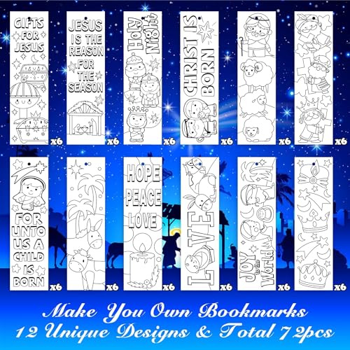 Haooryx Nativity Color Your Own Bookmark Religious DIY Coloring Bookmarks - style: Christmas Nativity