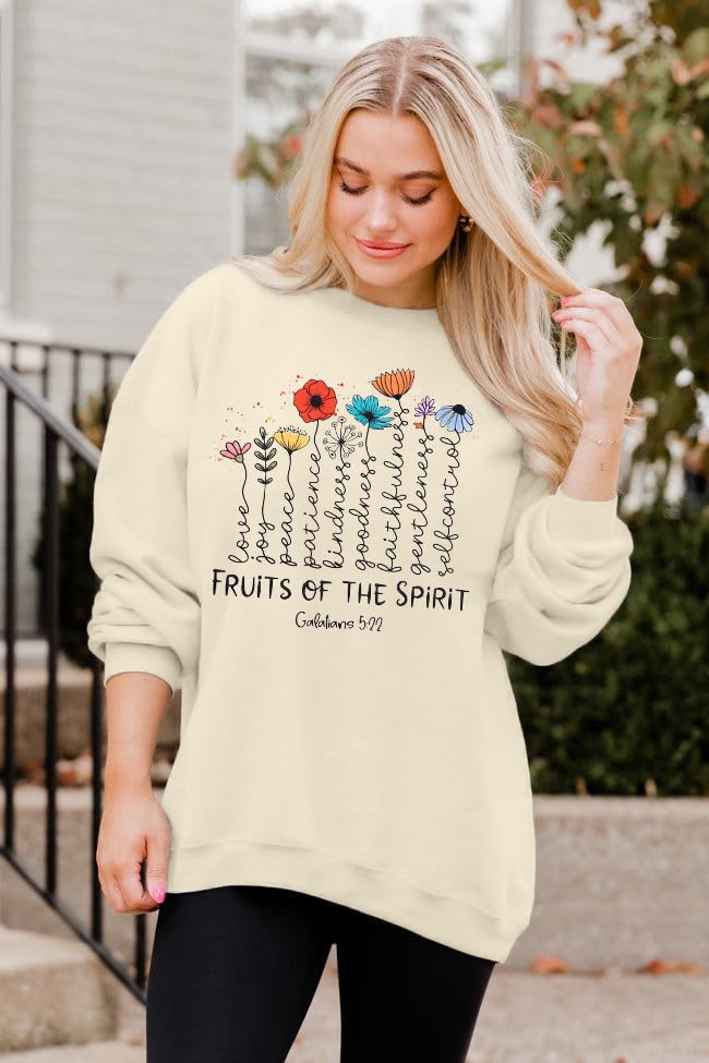 KIDDAD Christian Sweatshirts for Women Jesus Sweatshirt Bible Verse Sweatshirt Fruits of the Spirit Long Sleeve Pullover - color: Apricot, size: X-Large