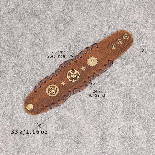 GelConnie Punk Leather Cuff Bracelet Adjustable Straps Wrap Bracelets Arm Armor Cuff Gothic Leather Wristbands for Men, Women - color: MLPB108-Brown