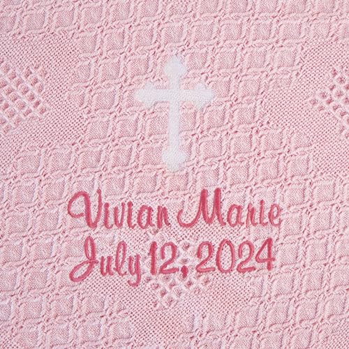 Let's Make Memories Personalized God Bless Honeycomb Baby Blanket - Pink - New Baby - Christening- 36x50 - color: Pink - God Bless