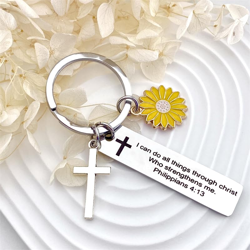 Christian Bible Verse Gifts Keychain Inspirational Scripture Keychains with Cross Pendant I Can Do All Things Through Christ Who Strengthens Me Philippians 4:13