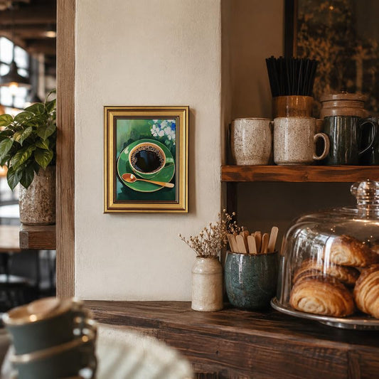 Vintage Green Coffee Cup Wall Art Gold Framed Kitchen Pictures Wall Decor - color: Gold Framed-01, size: 8x10in