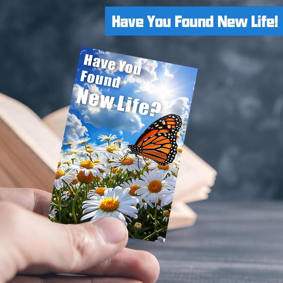 200 Pcs “New Life in Christ” Gospel Tract Cards – Double-Sided Christian Bible Verse Postcards with Butterfly and Daisy Design, Evangelism Cards for Church Outreach & Faith Sharing