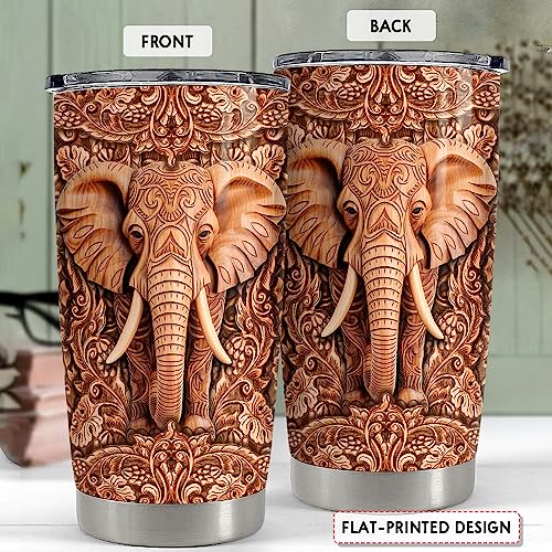 SANDJEST Elephant Tumbler 20oz Elephants Wood Drawing Stainless Steel Insulated Tumblers Coffee Travel Mug Cup Gifts for Women Men Elephant Gift for Birthday Christmas - color: Elephant