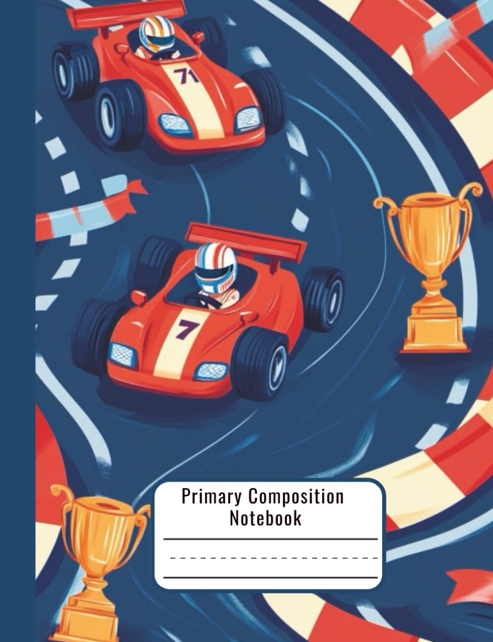 Primary Composition Notebook K-2 Boys – Race Car Story Writing Journal – PreK, Kindergarten & 1st Grade Composition Book with Picture Box – Early Writing Notebook for Kids – 7.44 x 9.69 in