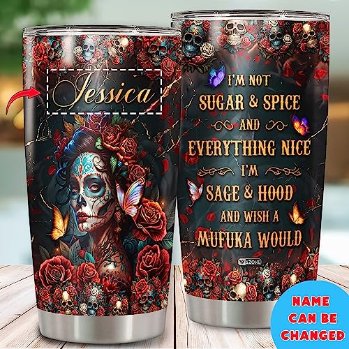 WAZONE Personalized Rose Skull Tumbler Cup I'm Not Sugar Spice Stainless Steel Insulated 20oz 30oz Travel Mug Halloween Gifts Things For Women Custom Name Keep Cold Hot Drinks - color: Skull