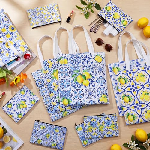 Patelai 12 Pack Italian Gifts Lemon Gift Tote Bag & Amalfi Coast Makeup Bag - style: Capri Lemon