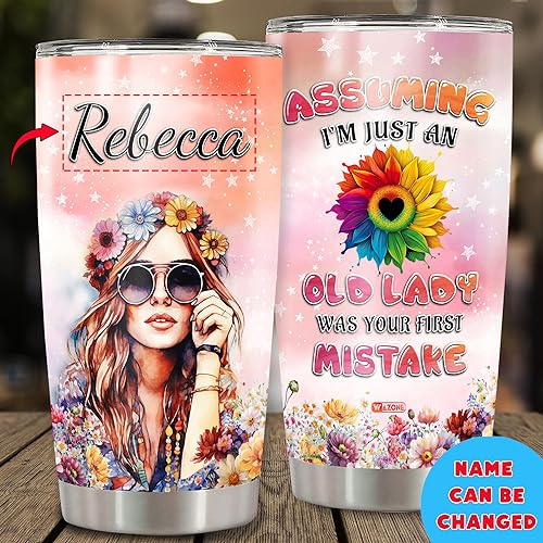 WAZONE Personalized Hippie Gypsy Soul Van Tumbler Cup 20oz 30oz Custom Name Flower Travel Mug Sayings Funny Gifts Birthday Christmas For Girl Women Friends Stainless Steel Insulated - color: Hippie