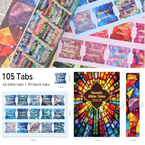 Bible Tabs for Women, 66 Large Print Laminated Bibles Chapters Index Tabs and 39 Blank Dividers Sticky Labels, Mosaic Bible Study Supplies, Journaling Accessories, Christian Gifts for Men - style: Mosaic