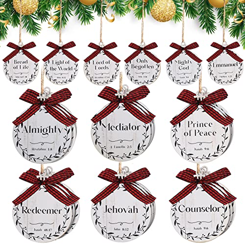 24 Pcs Names of Jesus Wooden Christmas Ornament, White, Round - color: White