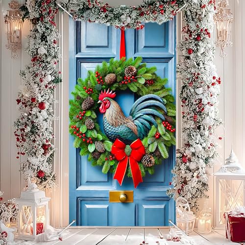 BlissYard Easter Door Cover 35x71 Inch Religious Cross Wreath White Lilies Greenery Spring Home Decor Christian Holiday Seasonal Welcome Entryway Decoration