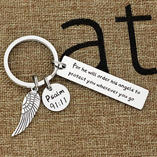 Kivosliviz Bible Verse Keychain for He Will Order His Angels to Protect You Scripture Keychain Religious Gifts - color: He Will Order His Angels