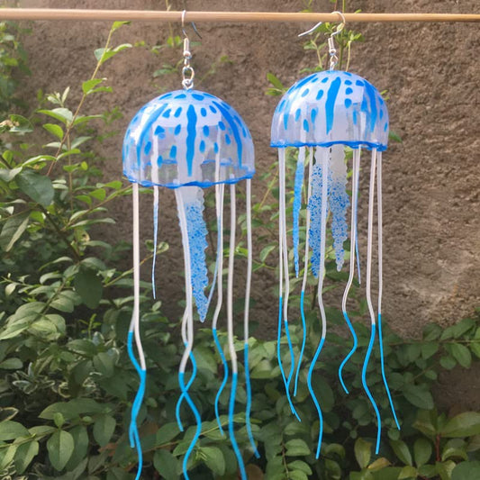 Exaggerated Lifelike Ocean Floating Jellyfish Earrings Big Colorful Funny Weird Octopus Hook Earrings Statement Party Nightclub Jewelry 1 pair - color: blue