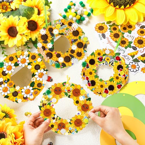 Hollowfly 48 Sets Sunflower Craft Kits DIY Paper Wreath Ornaments - style: Sunflower