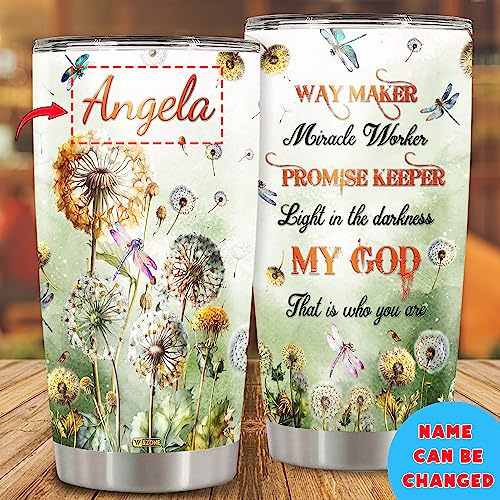 WAZONE Personalized Dandelion Tumbler Taraxacum Flower Floral Insulated Cup Stainless Steel Travel Mug 20oz 30oz Vintage Style Dragonfly Jesus God Christian Based Custom Name Gifts For Women - color: Dad Lion
