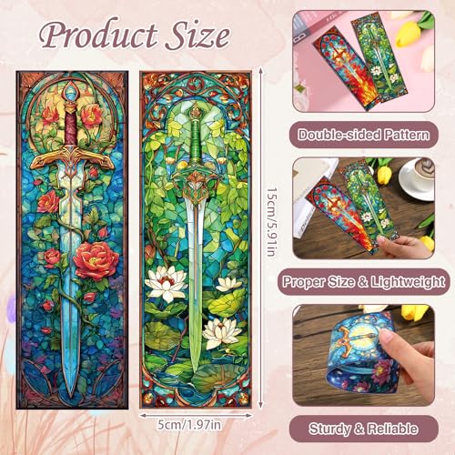 Wxiben Stained Glass Sword Bookmarks - 100 Pcs Cool Fantasy Bookmark Unique Sword Flower Book Marks Book Markers Page Clip GIFS for Women Men Teens Students Teacher Reading Bookworm Bookish - color: Stained Glass Sword