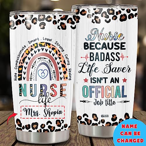 WAZONE Personalized Cheetah Rainbow Nurse Life Leopard Cup With Lid 20 30oz Stainless Steel Birthday Christmas Medical Healthcare Appreciation Gift Idea For Women Nurses Nursing School - color: Nurse Life