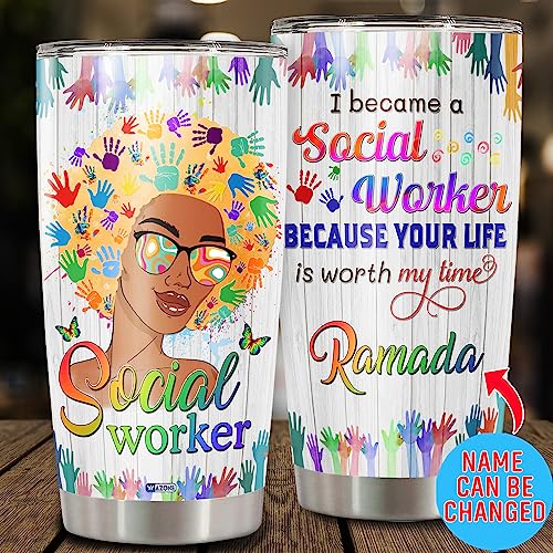 WAZONE Personalized Social Worker Stainless Steel Tumbler 20oz 30oz Sayings Custom Name Travel Mug With Lid Insulated Cup Novelty Double Wall Vacuum Things Gifts Birthday Christmas For Women - color: Social Worker