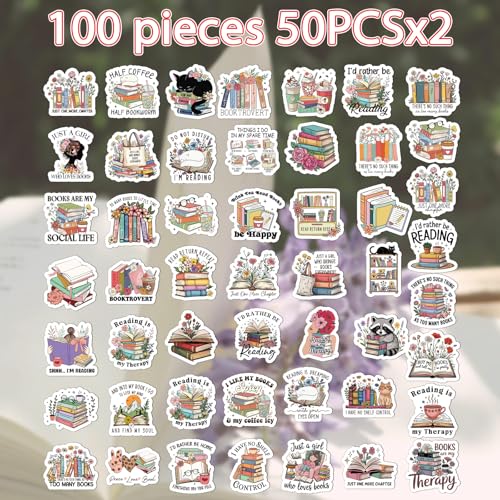 100 Pcs Book Lover Reading Stickers Vintage Bookish Sticker - style: Book Lover