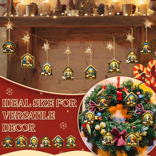 Halloscume 24 Pcs Christmas Nativity Scene Ornaments Bulk, House Shape - style: House Style