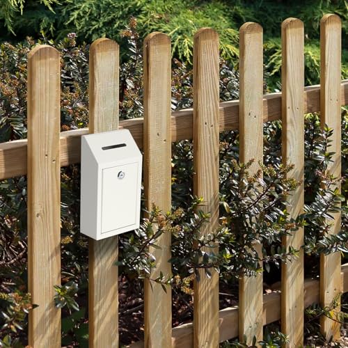 KYODOLED Metal Cash Box for Farm Stand, Money Drop Box with Lock & Slot - color: White, size: 10.24 x 5.7 x 2.95 Inch