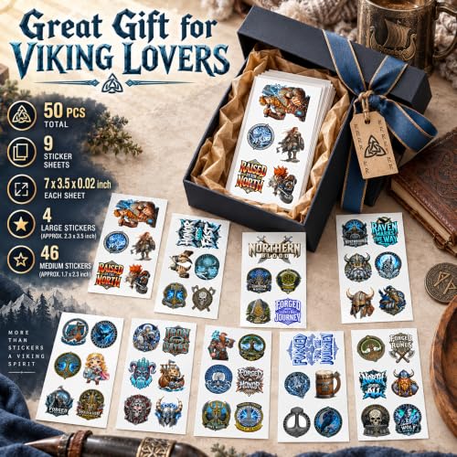 50 PCS Viking Legend Stickers Pack, Norse Rune Raven Wolf Knotwork - color: Viking Stickers