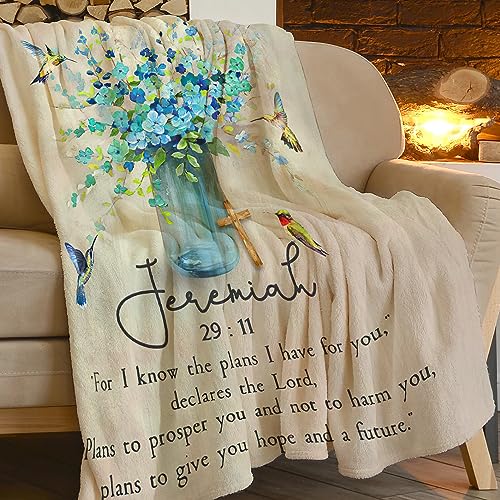 jamie world Scripture Blanket Christian Bible Throw Faith Gifts 50"x40" - color: Christian Blue Flower, size: 50"x40"