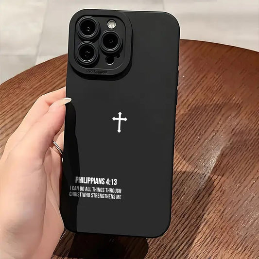 Christian Bible Verse Phone Case Jesus Cross Phone Case TPU Frame Full-Body Protective Cover for iPhone 17/16/15/14/13 Pro Max, Pro, Plus - color: Style1-Black, size: iPhone 13