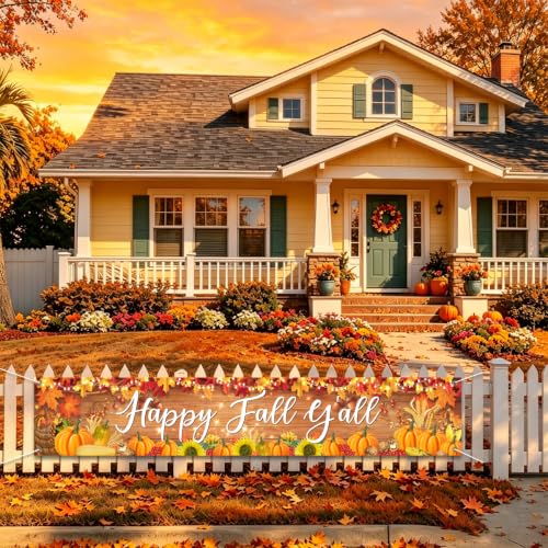 Fall Banner Happy Fall Yard Banner Rustic Pumpkins Sunflowers Outdoor Decor - color: Happy Fall y'all 2
