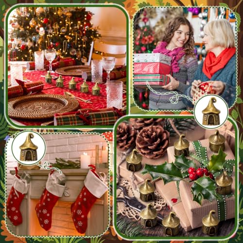 Civaner 50 Pcs Mini Brass Fairy Garden House, Christmas House Figurines - style: Christmas Village