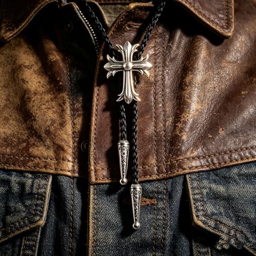 Fashionable Cross Bolo Tie Multi-Color Cross Shield Necktie - color: Retro Silver-style 2