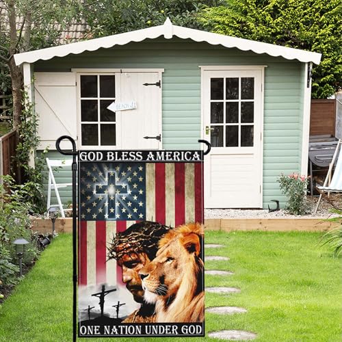 One Nation Under God Patriotic God Bless America Christian American Jesus Garden Flags - 12x18 Double Sided for 4th of July, Memorial Day, Easter Outdoor House Decoration