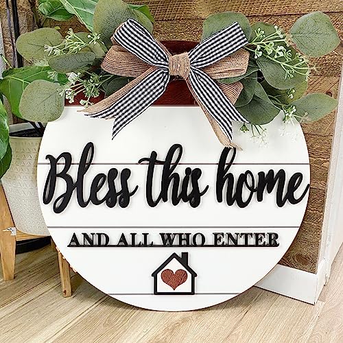 TOARTi 3D Bless This Home Wooden Door Sign Hanging, Welcome Porch Wall Sign with Bow-Knot Wreath, Bless This Home and Who Enter Sign Housewarming Gift for Kitchen/Entryway/Porch/Front Door - color: Bless This Home