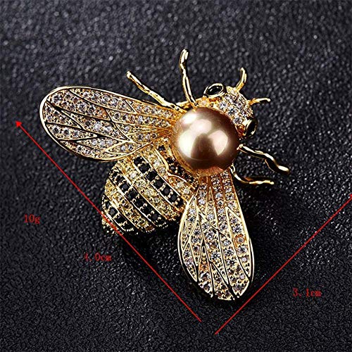 Honey Bee Brooches Crystal Insect Themed Bee Brooch Animal Fashion Shell Pearl Brooch Pin Gold Tone - color: gold pearl