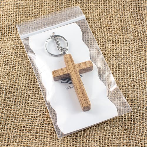 Wooden Cross Keychain, Solid Oak Christian Key Ring, Handmade in USA, Faith Gift for Men and Women, 2.5 x 1.75 x 0.25 Inches, Baptism or Confirmation Gift