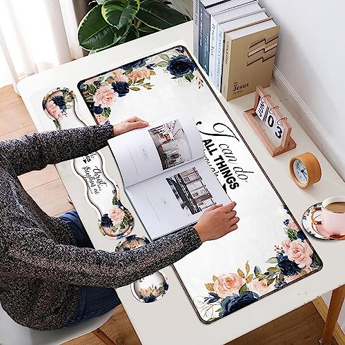 4 in 1 Mouse Pad Combo, Large Gaming Mouse Pad + Keyboard Wrist Support + Mouse Wrist Rest + Coaster, Table Pad with Stitched Edge Memory Foam Ergonomic Wrist Pad Set, Bible Phil 4-13 Floral - color: Bible Phil 4-13 Floral