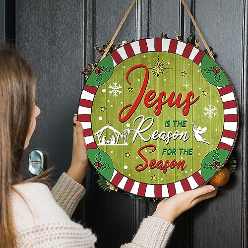 Wesiti Jesus Reason for Season Wooden Door Sign Christmas Hanging,Stripe